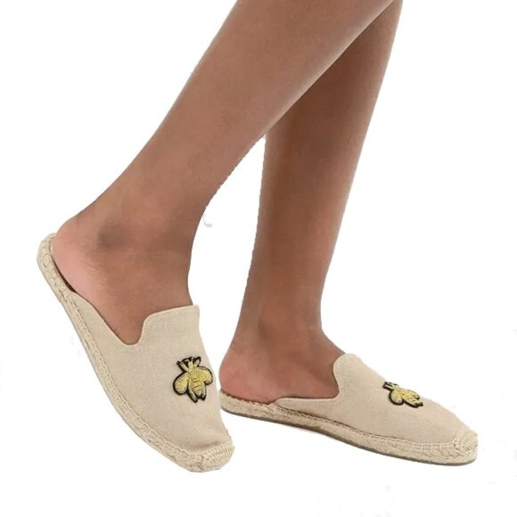 ASOS Soludos Beige Espadrille Mules With Bee Embroidery SIZE 9.5 - Picture 1 of 9